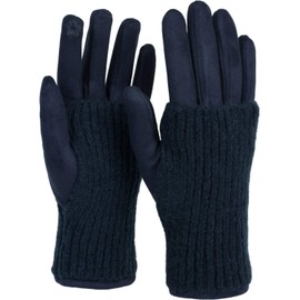 styleBreaker Women's Touchscreen Fabric Gloves with Removable Knitted Cuffs, Warm, Winter Finger Gloves, 09010022 - darkblue