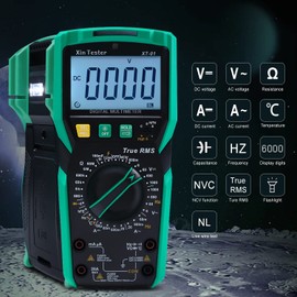 Xin Tester Multímetro Digital Profesional TRMS 6000 Conteos Voltimetro Amperimetro para Medir CA/CC Corriente y Tensión, Resistencia, NCV, Capacitancia,Diodo, Frecuencia, Temperatura, hFE