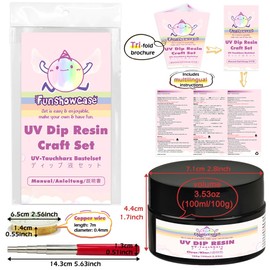 FUNSHOWCASE UV Dip Resin for Wire Shapes, Wire Art Low Odor Handmade Set, Transparent UV Dip Resin-100ml, 4mm(0.15inches) Copper Wire Roll 7m(22.9fts), Winding Rod Size 5mm-9mm(0.19-0.35inches)
