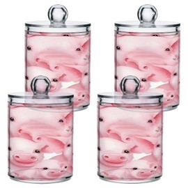 Zhirexin Pink Pig 2PC Airtight Transparent Plastic Storage Jar, Food Storage Container Glass, Can Store Candy, Salt, Coffee Beans, With lid, Easy To Use