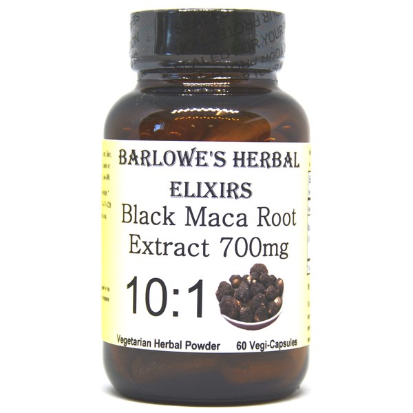 Barlowe's Herbal Elixirs Black Maca Extract 10:1-60 700mg VegiCaps - Stearate Free, Glass Bottle!