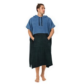 Vulken Thick Hooded Beach Towel Changing Robe, Surf Poncho for Men and Women, Easy Change, Microfiber Towelling for Beach Swimming, 47"x37", Black Blue