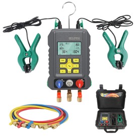 CMTOOL HVAC Gauges Digital Manifold Gauges Set, 92 Refrigerants, Pressure and Temp Test, HVAC Tools with 2 Temperature Clamps and 3 Hoses, for R134A 1234YF R22 R12 R404A R410A