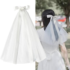 Wedding Veils for Brides White Hair Bow Ribbon Bridal Hair Clips for Women Veil with Bow Bridal Hair Barrettes for Wedding Bridal Shower Veil Bride to Be Bridesmaid Bachelorette Party Decoration