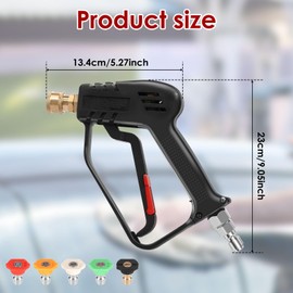 1 Set Short Pressure Washer Tool with Swivel 3/8inch Inlet 4000 PSI Compact Pressure Washer Handle with 1/4inch Quick Connect for Car Wash