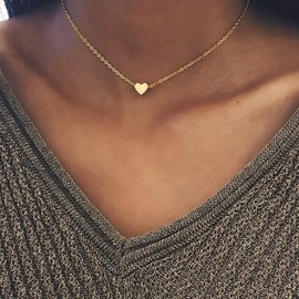 ALRNBY Gold Heart Necklace for Women Dainty Small Heart Choker Necklace Valentine's Jewelry Gift for Her