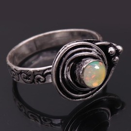 JEWELSTREZORO Opal Edelstein 925 Sterling Silber Band Ring Herren & Damen Geschenkartikel Handgefertigter Schmuck TSR1004BE_5 (51 (16.2))