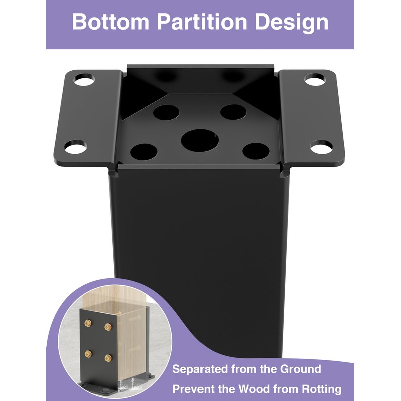 2 PCS Metal 4×4 Post Base, Inner Size 3.5"x3.5" Heavy