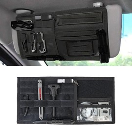 MLAHUIER Car Sun Visor Organizer, Nylon Tactical Molle Visor Organizer Panel Storage Pouch Holder, Visor Organizer for Trucks, Universal Car Interior Accessories（Black, Mlahuier-ZYBSND01