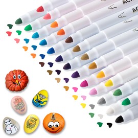 Acrylstifte für Steine Marker Stifte Set: 25 Farben Acrylstifte für Holz Steine Bemalen Farbe Acryl Stifte für Holz Steine Bemalen Glas Papier Keramik Leinwand Ostern Basteln Kinder Deko