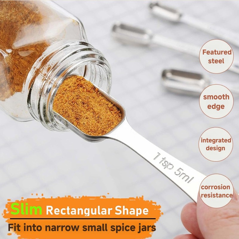 18/8 Heavy Duty Stainless Steel Metal Measuring Spoons Set for