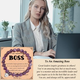 Korotho Best Boss Gifts for Women, Happy Boss Day Bracelets Unique Boss's Day Gift Leaving Going Away Gift for Female Leader Funny Boss Gifts Boss Lady Bracelet for Her Office Gifts (BsPurple)