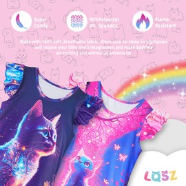 LQSZ Girls Nightgowns Dream Kitty Nightie Sleepwear Pajamas Flutter Short Sleeves Nightgowns for Little Girls Size 6 7