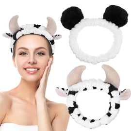 NOLITOY 2pcs Makeup Headband Cow and Panda Spa Headbands for Face Washing Skincare and Beauty Routine Cute and Comfortable Design for Women and Girls