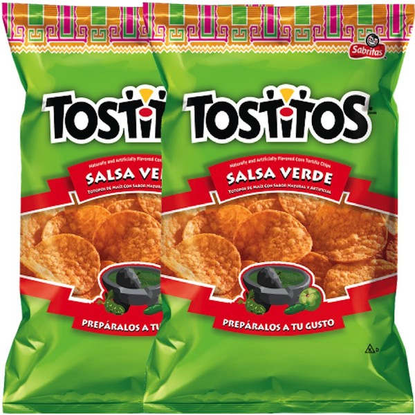 Tostitos Salsa Verde Flavored Tortilla Chips To Dip Snack Care Package for College, Military, Sports 12.5 Oz (2)