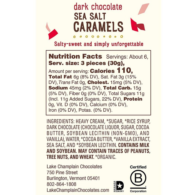 Lake Champlain Dark Chocolate Sea Salt Caramels, 20 Pieces, 7