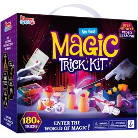 Klever Kits 180+ Magic Set- My First Magic Trick Kit- Amazing Magician Toy with Step-by-Step Video Lessons, for Kids Aged 6+ Easy Tricks of Wand and Illusion Cards