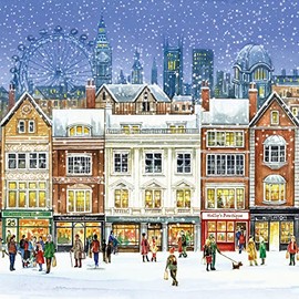 Museums & Galleries Pack of 5 Artistic Christmas Cards - Christmas Shopping in London - Illustrated Design by Fiona Osbaldstone - From The Christmas Classics Collection