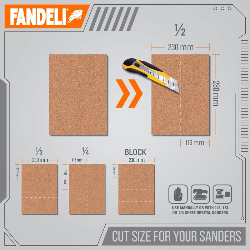 Fandeli 36027 220 Grit Multipurpose Sandpaper Sheets, 9" x 11",