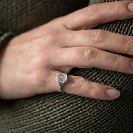 MATERIA by Matthias Wagner Women's 925 Silver Hammered Rhodium-Plated Domed Ring, Sterling silver