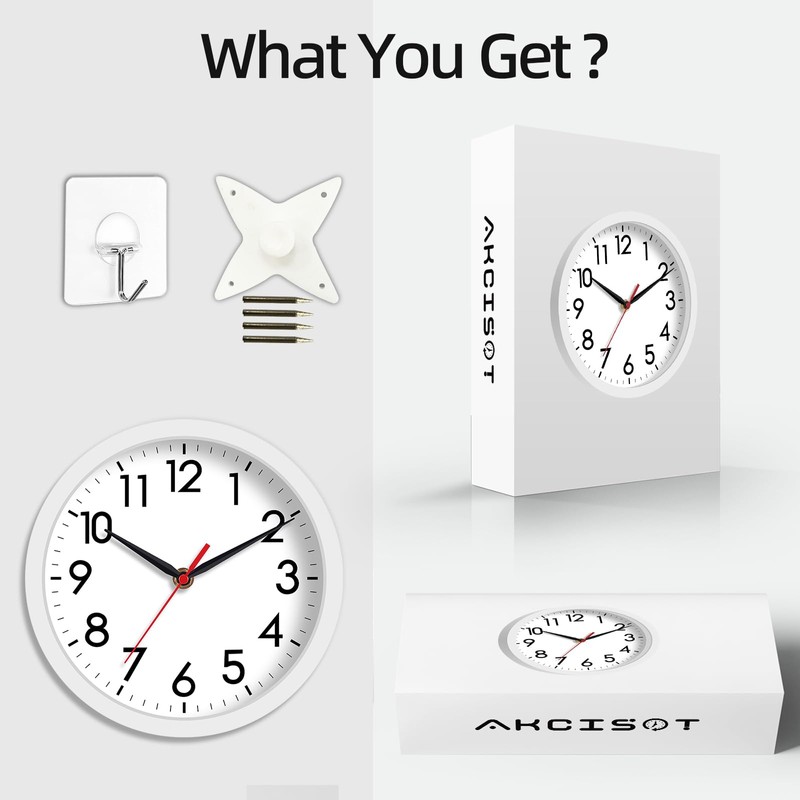 AKCISOT Wall Clock, Modern Small Wall Clocks Battery Operated 8