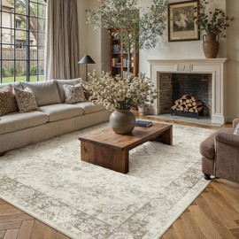 PureCozy 8x10 Washable Neutral Area Rug Living Room Beige Vintage Carpet