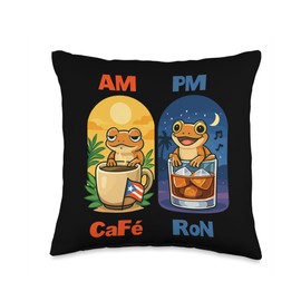 AM Café PM Ron Puerto Rican Coquí Design Throw Pillow