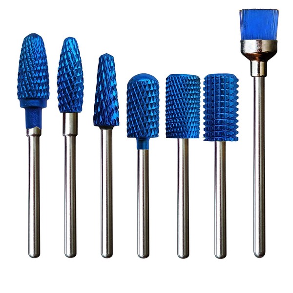 7 Piece Carbide Nail Drill Bit Set Nail Mill Bits Set (Blue)
