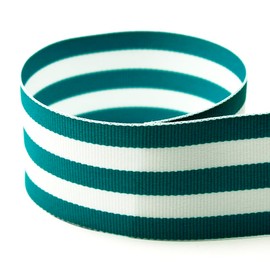 USA | American Made 3/8" Teal Green & White Taffy Striped Grosgrain Ribbon - 20 Yards