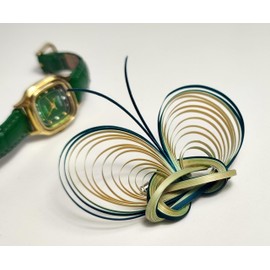 Bamboo Butterfly Brooch Pin for Women, Handwoven Natural Morpho Luxury Fashion Accessory,Hand-made Ethic Style, Unique Statement Decorative Accessory for Dresses, Hats, Bags, Lapels (green accent)