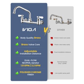 iVIGA Commercial Sink Faucet with 8” Swivel Spout, 8" Center Wall Mount Kitchen Faucet, Dual Handles Brass Utility Sink Faucet for Laundry Room Restaurant Compartment Sink, Polish Chrome