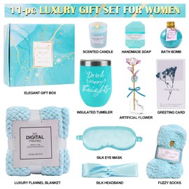 Birthday Gifts for Women Self Care Gifts Get Well Soon Gifts, Rose Relaxing Spa Gifts Basket Care Package, Luxury Flannel Blanket, Unique Mothers Day Idea Gifts for Mom Her Grandma Friend Sister Wife