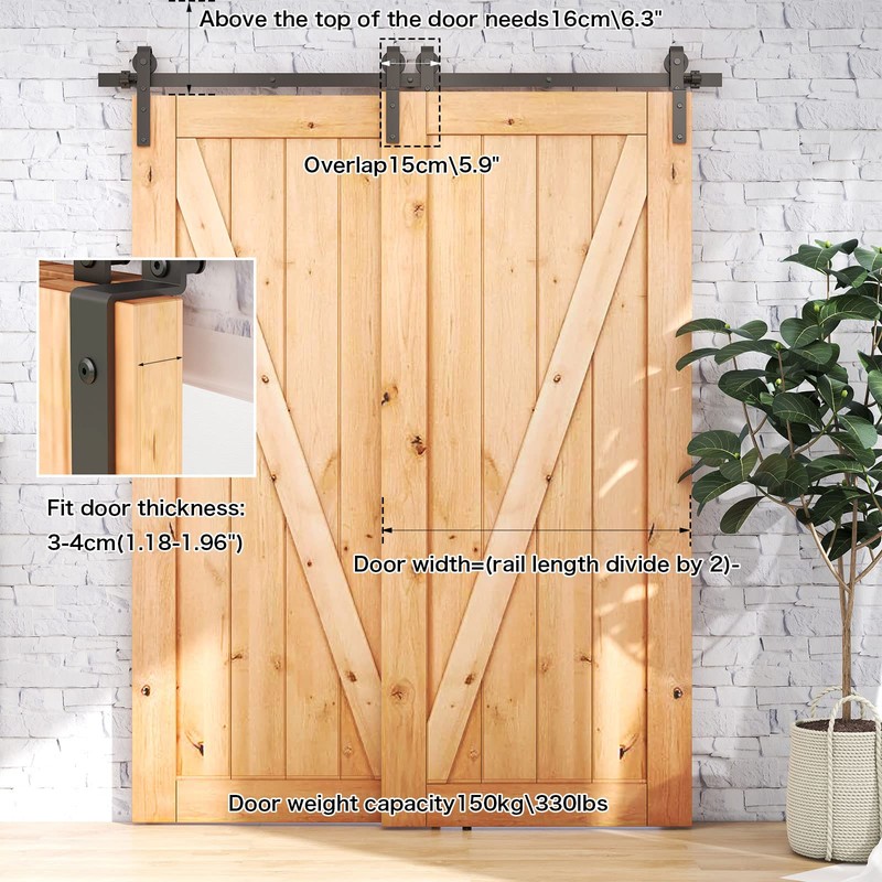 CCJH 4-20FT Bypass Sliding Barn Door Hardware Kit Single Track