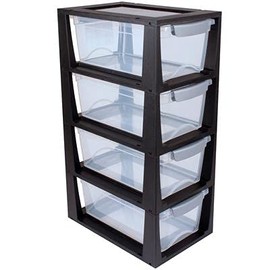 Sunware Omega Aufbewahrungsbox 11 L aus Kunststoff, stapelbar, geschlossene, Farbe: schwarz/transparent