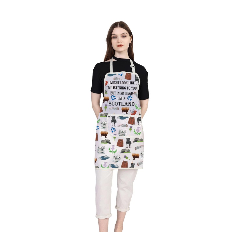 MYSOMY Scottish Apron for Women Scotland Kitchen Apron with Pockets