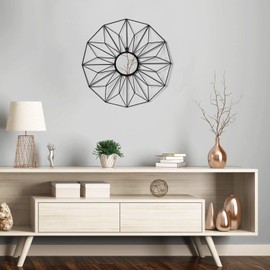 Adeco 22.8" Black Metal Wall Mirror, Vintage Flower Wall Mirror Modern Luxurious Hanging Wall Mirrors, Decorative Mirror Wall Decor for Living Room, Bedroom, Bathroom, Entryway