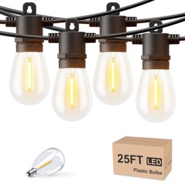 Svater Outdoor String Lights LED 25 FT, Patio Lights for Outside Waterproof IP65 with Shatterproof LED Bulbs, Cafe Bistro Backyard Balcony Hanging Light Warm White