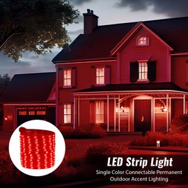 West Ivory 100ft 16-Mode Flat LED Strip Lights, 1860LEDs, SMD 2835, Waterproof Extendable Permanent Exterior Accent Lightsing, ETL Certified, Flexible Clear Tubing, Backyard Home Decor - Red