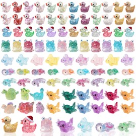 Bxyiigru 200pcs Mini Glitter Ducks Resin Animals Luminous DIY Fairy Garden Accessories
