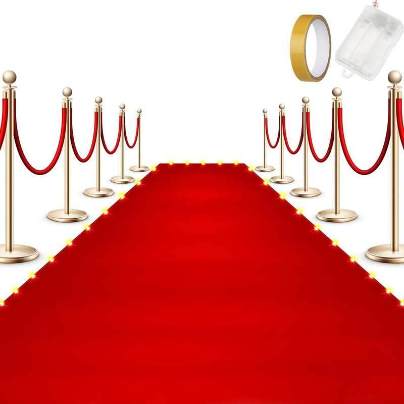 Tinideya Red Carpet Runner with Light for Events Red Fabric