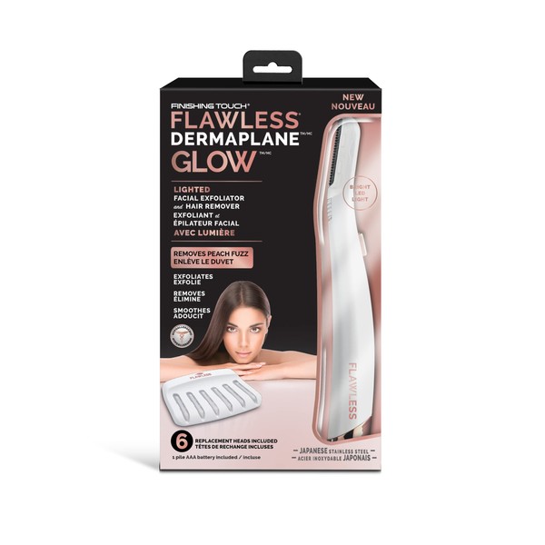 Finishing Touch Flawless Dermaplane Glo Lighted Facial Exfoliator, White