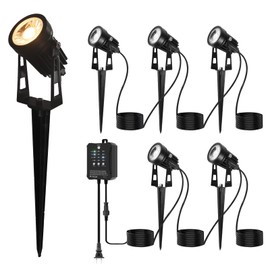 All-in-One Low Voltage Landscape Lighting, LED Landscape Lights with Transformer Timer Dimmer, Waterproof Spotlights, Outdoor Lights Kit for Yard Backyard Tree House 12V Warm White (6 pack warm white)