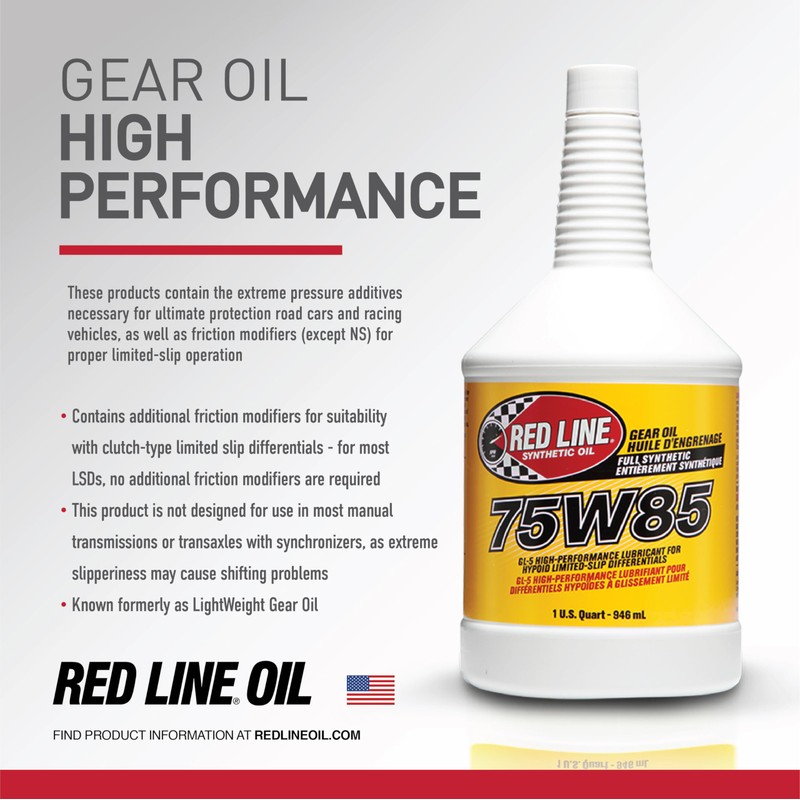 Red Line 50104 75W85 GL-5 Full Synthetic Gear Oil for