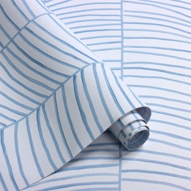 Froluya Blue and White Stripe Wallpaper Peel and Stick Herringbone Contact Paper 16.9"x196.8" Modern Self Adhesive Wallpaper Peel and Stick Blue Geometric Removable Wall Paper for Bathroom Decorative