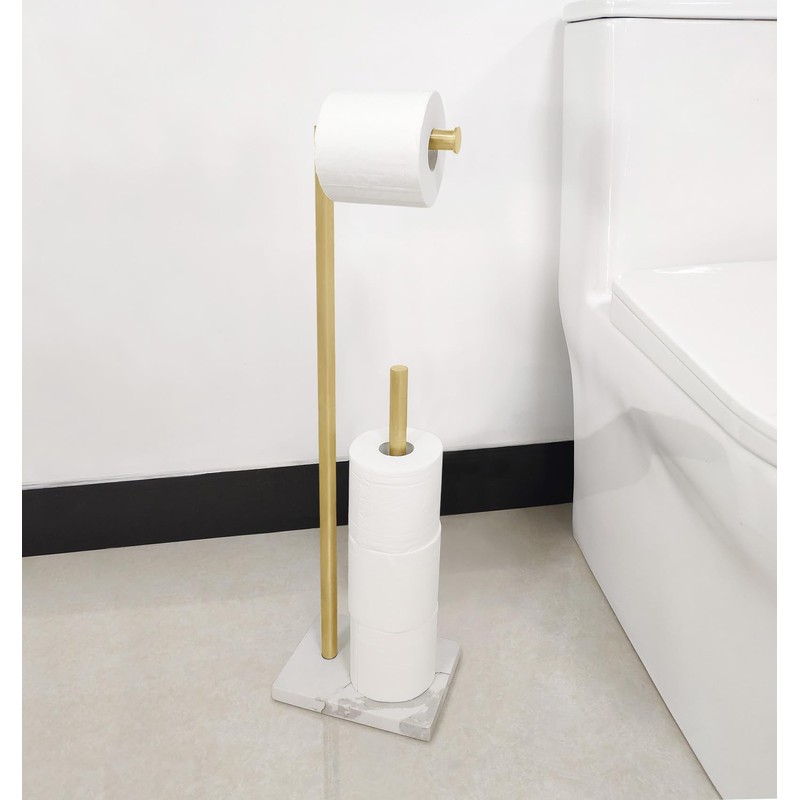 GZILA Toilet Paper Holder Stand Brushed Gold with Reserve, Marble