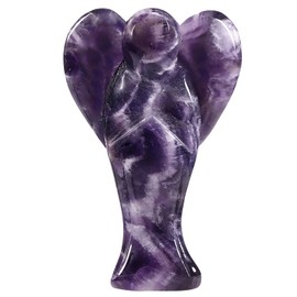 mookaitedecor 3 Inch Amethyst Crystal Guardian Angel Figurines Sculpture, Hand Carved Angel Statue with Heart Wings for Protection Prayer Office Home Decor