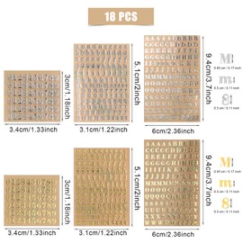 AIEX 18 Sheets Alphabet Number Stickers, Mini Metal Letter Sticker Uppercase and Lowercase Number Sticker for Scrapbooking, DIY Crafts (Gold, Silver)