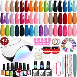 VANREESA VANREESA 42 Pcs Gel Nail Polish Kit with U V Light 24 Colors Gel Nail Polish Set Glossy & Matte Top Coat Complete Gel Nail Kit with Manicure Tools for All Seasons Gifts for Women Girls