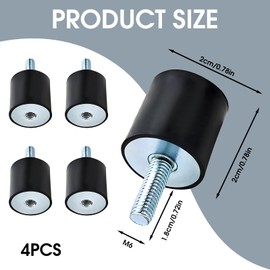 Pack of 4 Rubber Buffer M6, Diameter 20 mm x Height 20 mm, Silent Block Rubber Mounts, Shock Absorber, Vibration Insulators, Anti-Vibration Rubber Damper for Petrol Engines, Water Pumps, Diesel
