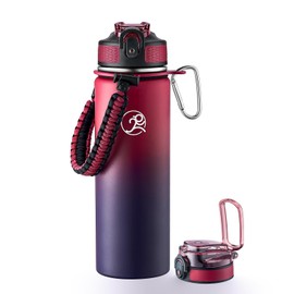 GOSWAG Insulated Sports Water Bottle, 24oz 2 Lids(with Straw/No Straw), Stainless Steel Water Bottles with Paracord Handle, Insulated Bottle with Double-Wall Vacuum Insulation